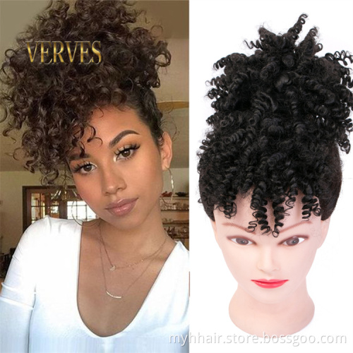 Afro Kinky Curly Synthetic Ponytail with Bangs Ponytail Hair Drawstring Short Afro colorful Pony Tail Clip in Hair braids